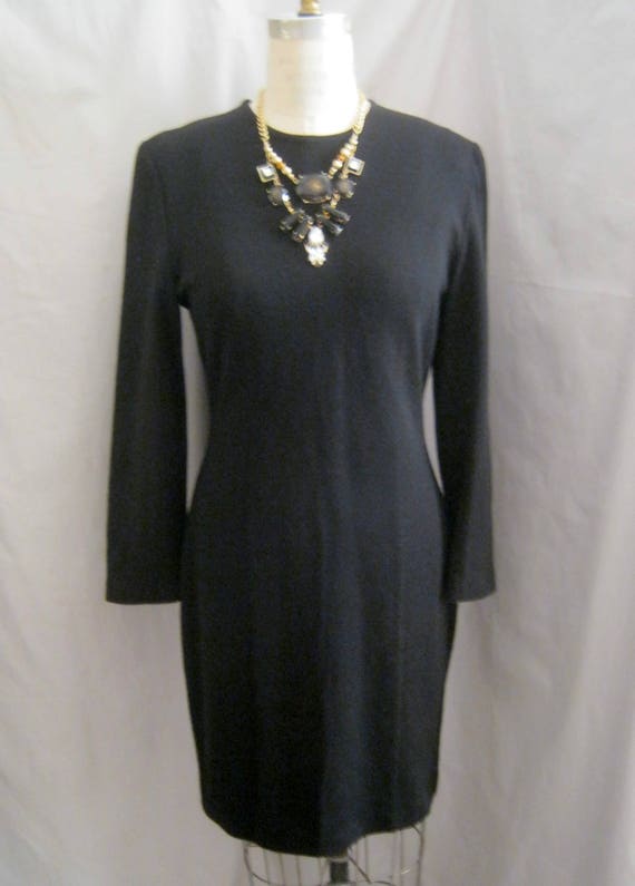 Vintage 80s Knit Classic LBD DRESS Kathryn CONOVE… - image 3