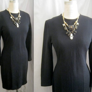 Vintage 80s Knit Classic LBD DRESS Kathryn CONOVER Body Con Medium Bust: 38&quot;