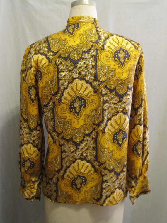 Vintage 60s 70s PAISLEY Print BLOUSE Acetate Twil… - image 6