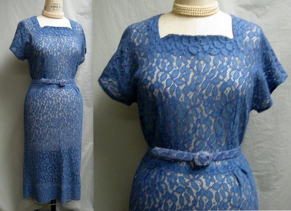 Vintage 40s 50s Romantic LACE New LOOK DRESS w. Ma