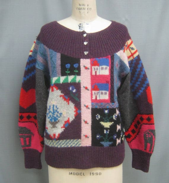 Vintage 80s Kitschy UGLY SWEATER  Handknit all Wo… - image 1