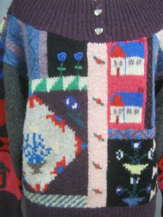 Vintage 80s Kitschy UGLY SWEATER  Handknit all Wo… - image 2