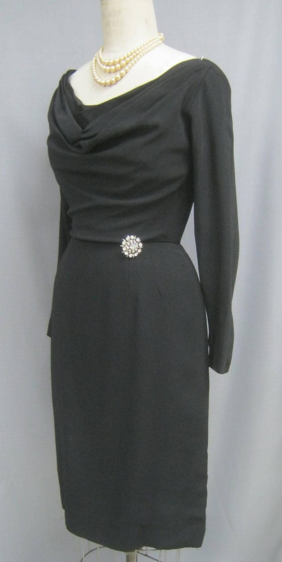 Vintage 50s LBD with DRAPED Bodice Detail Cocktai… - image 2