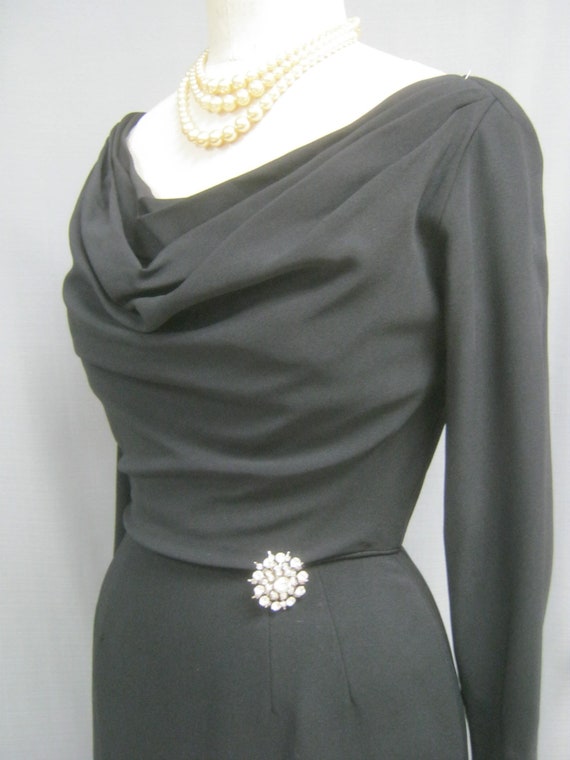 Vintage 50s LBD with DRAPED Bodice Detail Cocktai… - image 3