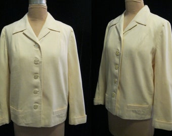 Vintage 1950s White Wool Flannel COAT JACKET Casual Sportswear Topper 49er Style Bust: 43"  size Medium