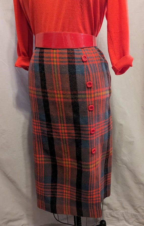 Vintage 50s 60s PLAID Wool Pencil SHEATH SKIRT w.… - image 2