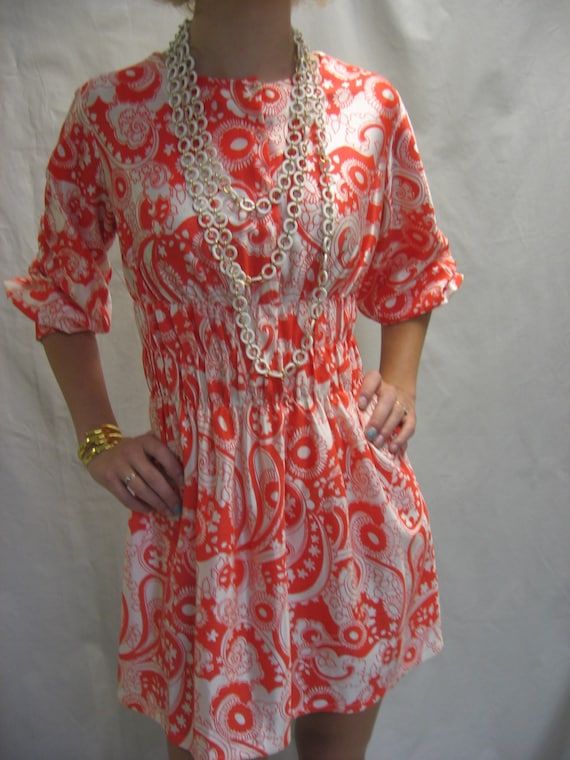 Vintage 60s MOD Hippie Mini DRESS Paisley Print H
