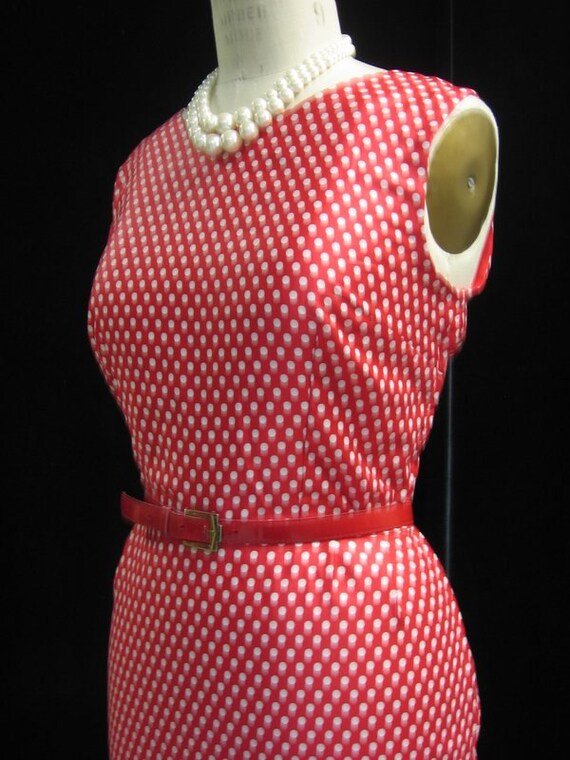 Sexy POLKA DOT Vntage 50s 60s Wiggle Sheath DRESS… - image 4