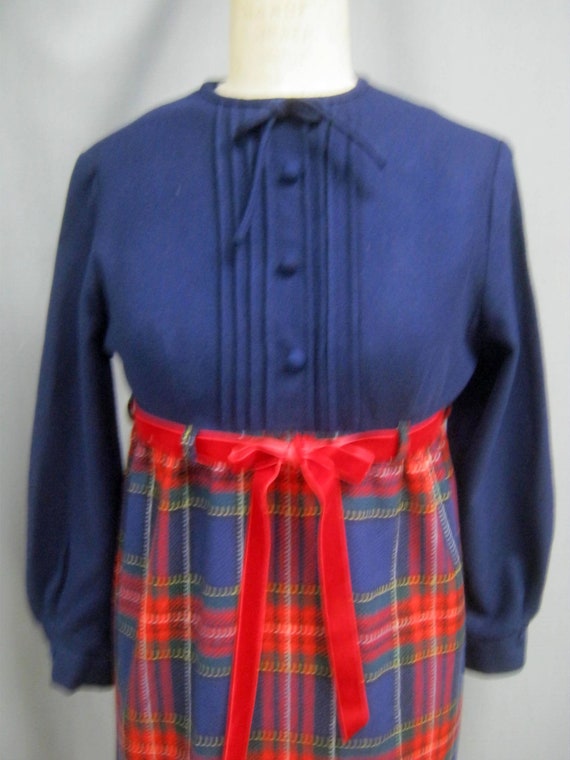 Vintage 60s MOD Empire DRESS Wool Plaid Tartan Ve… - image 2