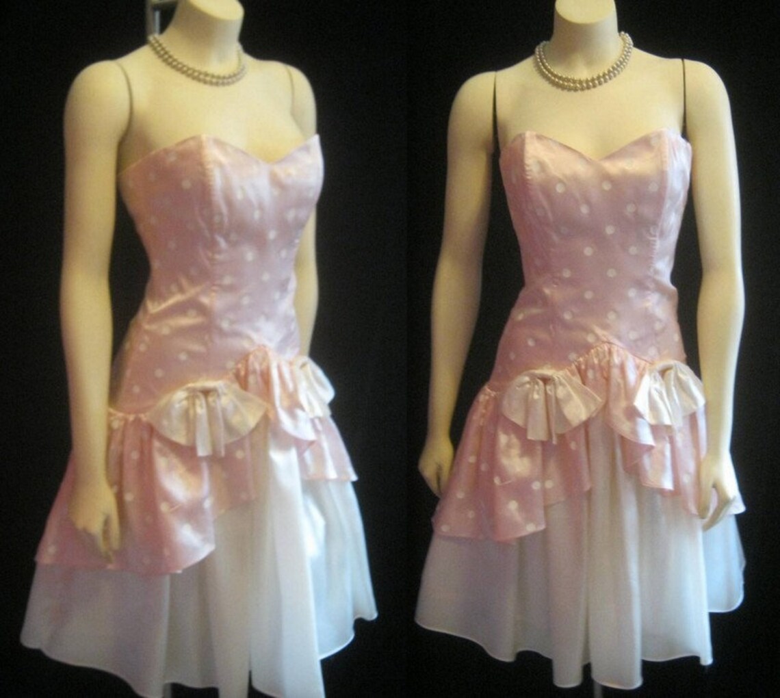 Vintage 80s GUNNE Sax Short Pink PROM DRESS Strapless Taffeta | Etsy