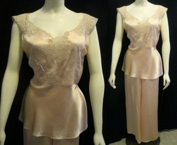 Vintage 1930s HOLLYWOOD GLAM Silk Rayon PAJAMA Lo… - image 1