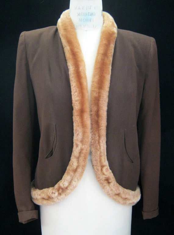 Vintage 40s WWII Era FUR Trimmed Suit JACKET Coat… - image 1