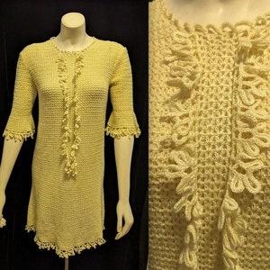 Sukienka sweterkowa w stylu boho hippie festiwal Cher w stylu vintage z lat 60. i 70. w modzie na szydełkowanie Biust: 39&quot;