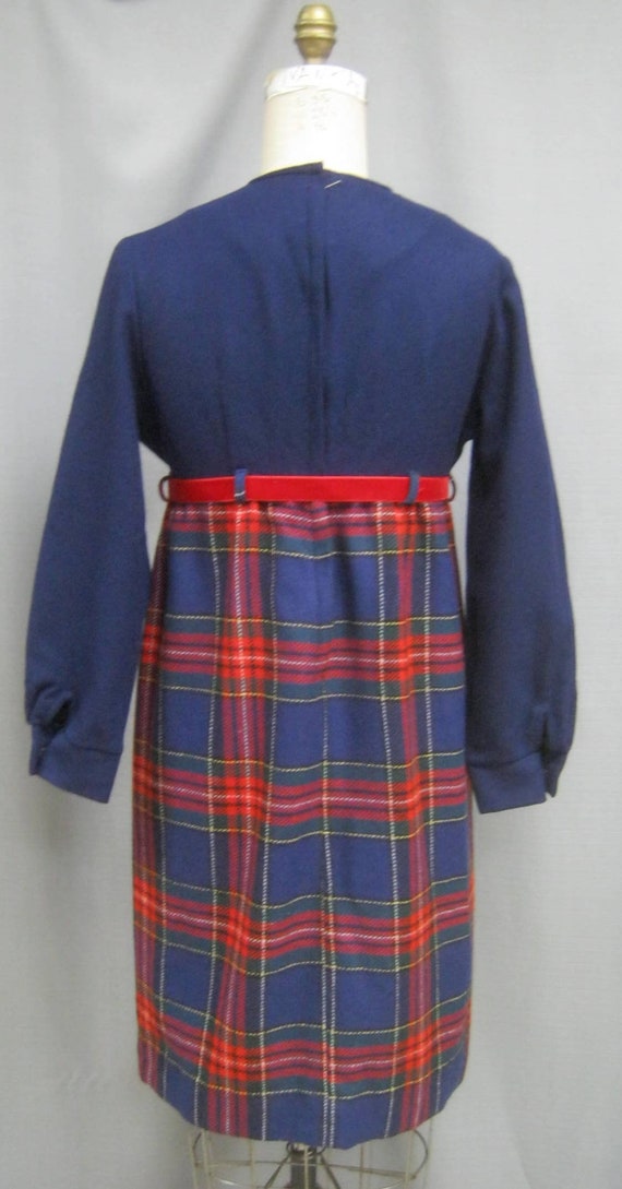 Vintage 60s MOD Empire DRESS Wool Plaid Tartan Ve… - image 4