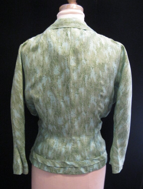 Vintage 50s SILK Shantung SUIT JACKET Green Abstr… - image 8