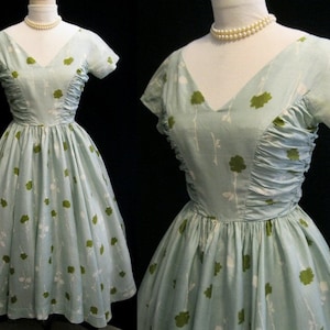 ANNE FOGARTY 50s SILK Dress Summer Garden Party Cocktail Fit and Flare  Small  Bust: 34&quot;