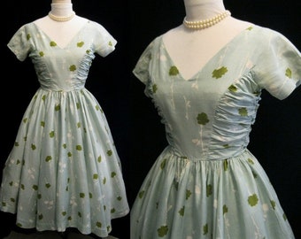 ANNE FOGARTY 50s SILK Dress Summer Garden Party Cocktail Fit and Flare  Small  Bust: 34"