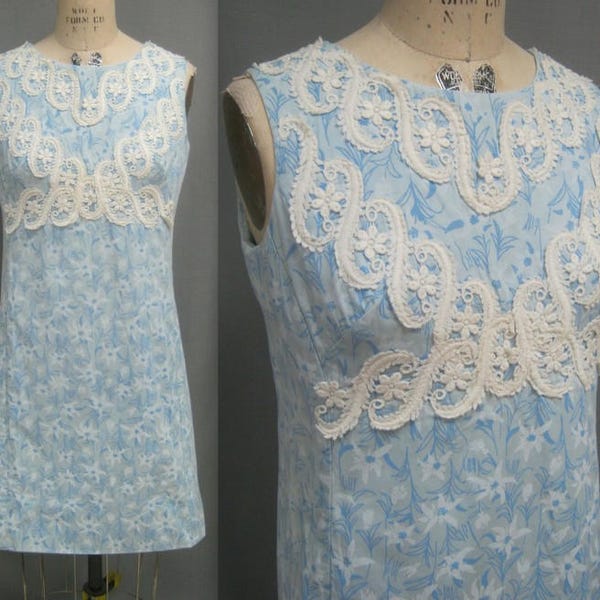 Vintage 60s 70s LILLY PULITZER Shift DRESS  with Lace Trim Mod Era Palm Beach Style  Bust: 39" **Not perfect