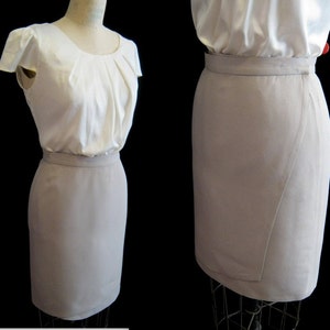 SALE!! Vintage 90s Sonia RYKIEL Paris Designer Wrap SKIRT Pearl Gray Crepe Tailored Bombshell Size 4