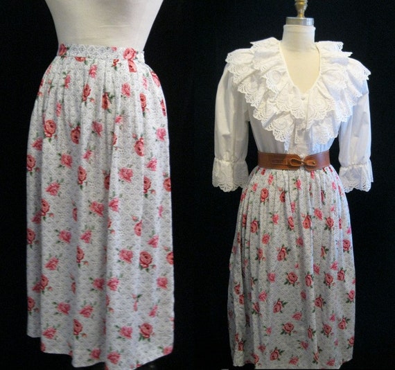 Vintage 80s Susan BRISTOL COTTAGECORE SKIRT Rayon… - image 1