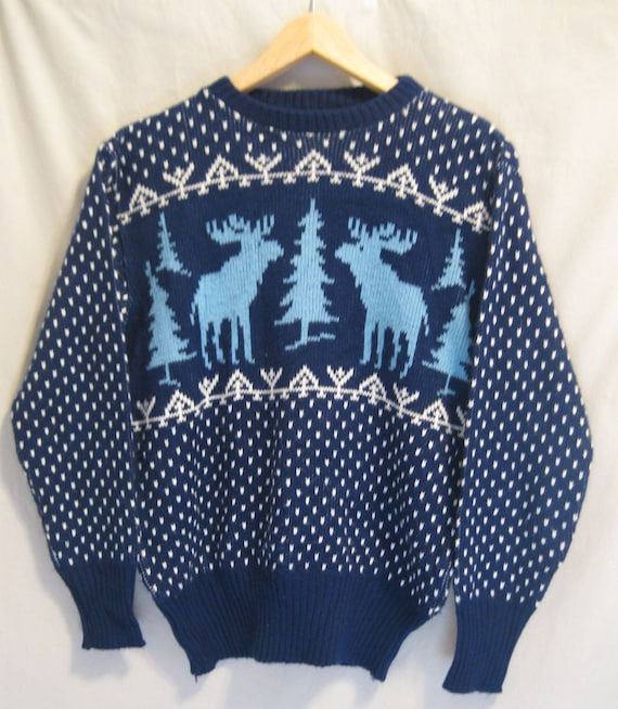 Vintage 40s 50s REINDEER SKI SWEATER By Bemidji W