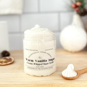 Warm Vanilla Sugar Whipped Soap Sugar Scrub ~ Vanilla Foaming Cleansing Body Scrub ~ Paraben Free ~ Vegan Handmade Soap