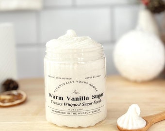 Warm Vanilla Sugar Whipped Soap Scrub: Vegan Handmade Exfoliating Body Wash