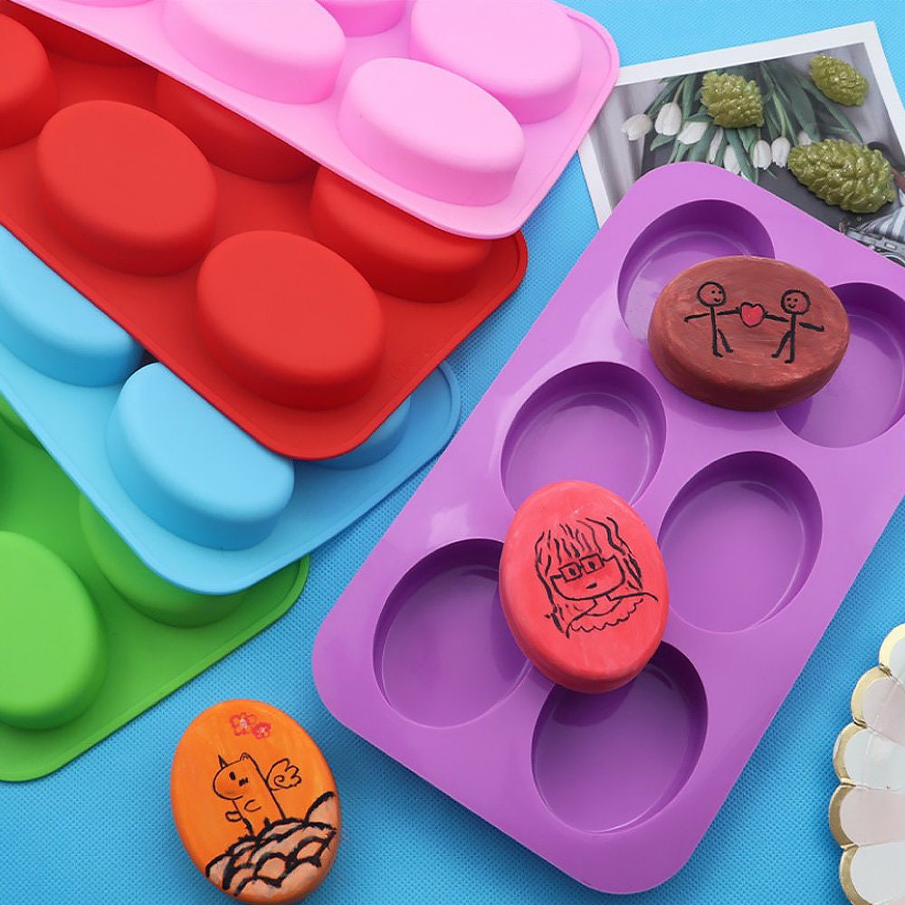 6cavity Silicone Soap Mold Pink Oval Shape Resin Mold Candle Etsy UK