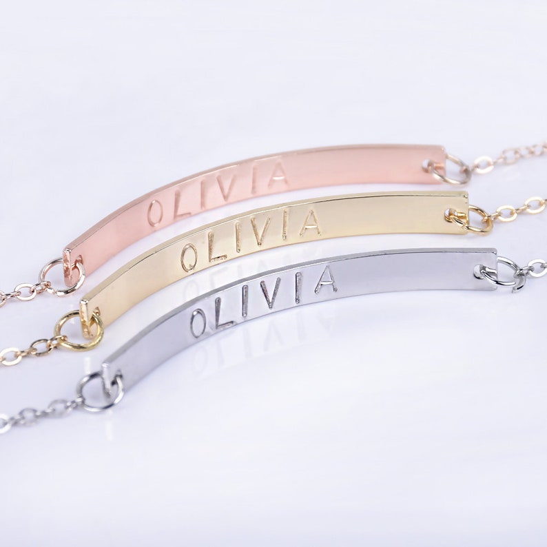 Personalized Necklace For Women Bridesmaid Gift necklace,bending bar,Silver Initial Necklace,Gold Disc Necklace-1046