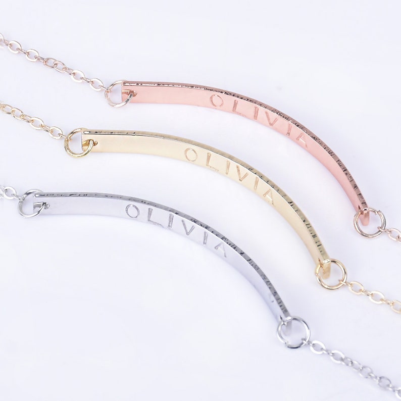 Personalized Necklace For Women Bridesmaid Gift necklace,bending bar,Silver Initial Necklace,Gold Disc Necklace-1046