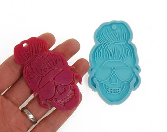 1pc Blue Silicone Keychain Mold Woman Skull Keychain Mold DIY Resin Epoxy Craft 10364850