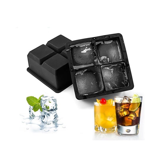 4-cavity Black Ice Cube Tray 50MM Square Silicone Ice Cube Mold Large  Square Ice Cube Mold 10347550 