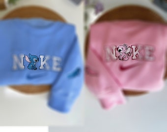 Stitch x Angel Custom Embroidered Sweatshirt, Couple Embroidered Sweatshirt, Anniversary Embroidered Sweatshirt Hoodie, Valentine's Gift