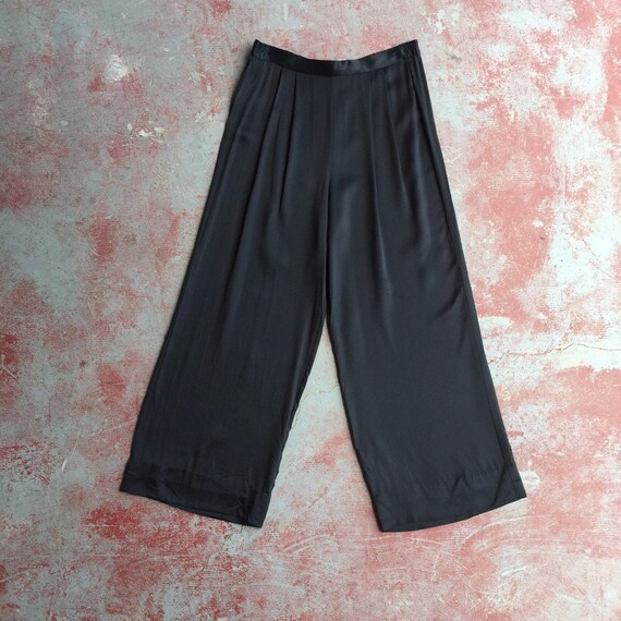 80's wide leg satin high waist pants • M / L