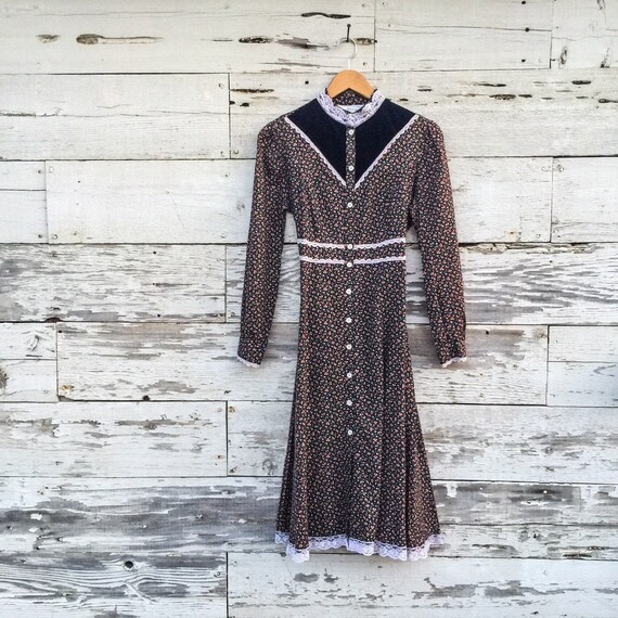 70's floral Gunne Sax style dress • S / M
