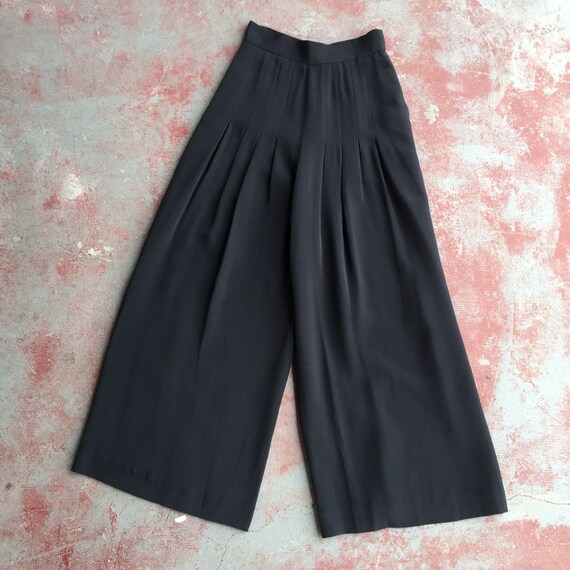 80's heavy silk wide leg high waisted pants • S