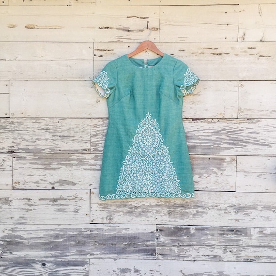 60's embroidered micro mini sun dress • S