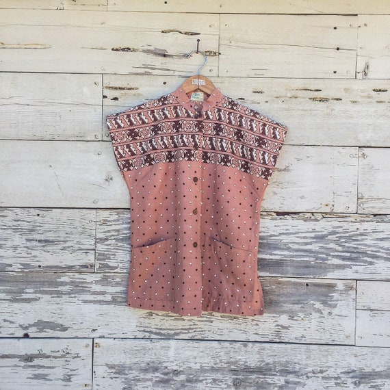 40's Hawaiian cap sleeve smock top • S / M • tiki