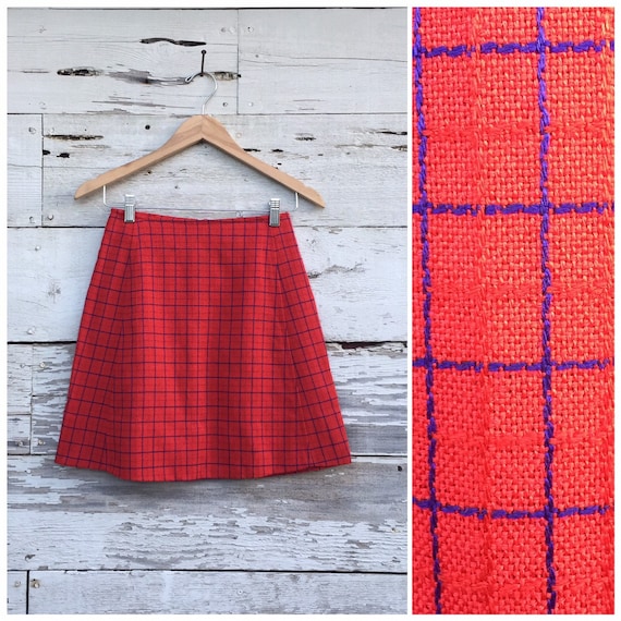 60's check linen high waisted mini skirt • XS