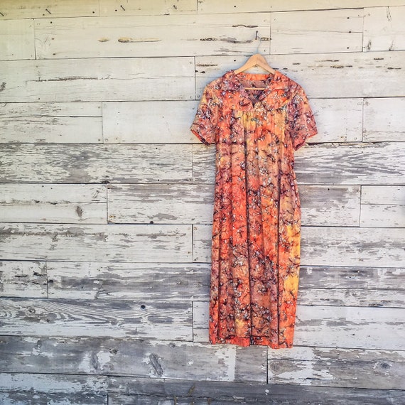 60's marbled abstract floral tie dye caftan • sun