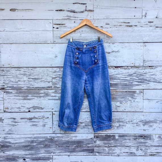 70's Chemin de Fer denim button up pedal pushers •