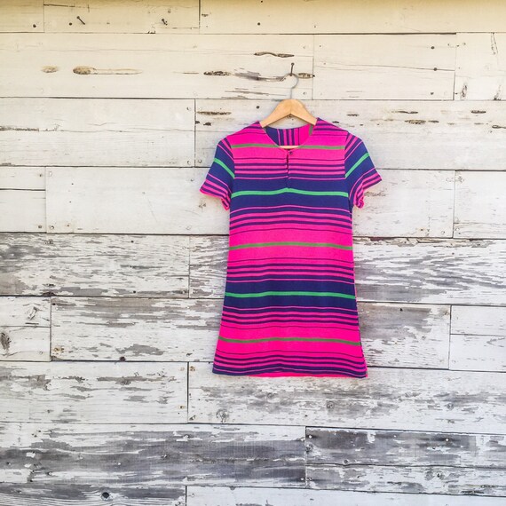 60's neon striped mini dress • XXS / XS