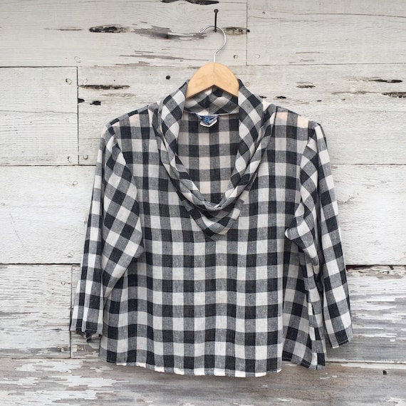 70's / 80's boxy cropped semi sheer plaid top • S