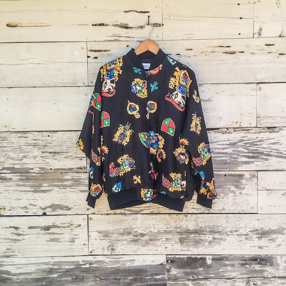90's printed silk bomber jacket • OSFM • S / M / L
