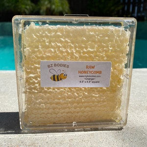 4.5"x4.5" square box of Orange Raw Honeycomb-Unfiltered, Wholesome, Grade A