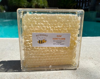 4.5"x4.5" square box of Orange Raw Honeycomb-Unfiltered, Wholesome, Grade A