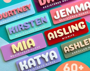 Custom name badge / custom nurse teacher midwife name tag / bright fun name tag / personalised
