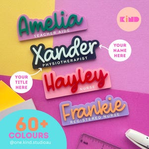 Custom Name Badge  / nurse teacher midwife name tag / bright fun name tag / script font