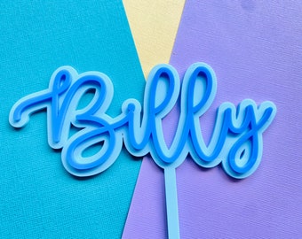 ACRYLIC double layer cake topper / custom name and age cake topper / script writing