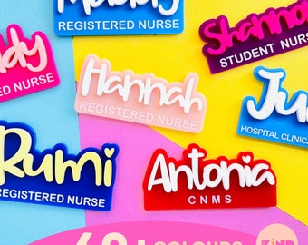 Fun acrylic work name badge 3D letters / custom  name teacher nurse occupation /  nurse badge / magnet badge / colourful badge